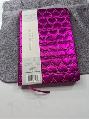 Embroidered Heart Journal - Metallic Fuchsia